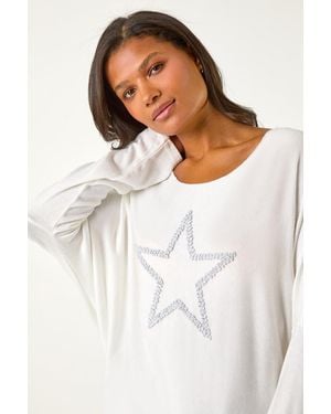 Roman Star Print Knitted Stretch Top - White