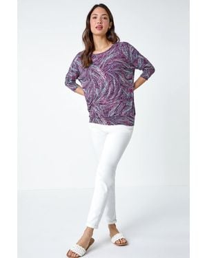 Roman Abstract Stretch Blouson Top - Purple