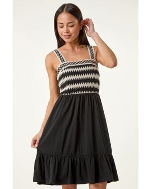 Roman Petite Crochet Bodice Strap Dress - Black