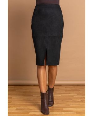Roman Suedette Stretch Pencil Skirt - Black