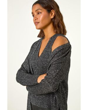 Roman Sequin Embellished Knit Cardigan - Black