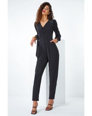 Roman Embellished Detail Wrap Jumpsuit - Blue