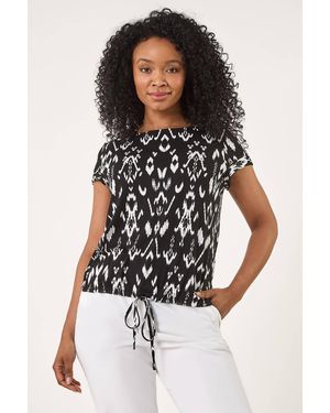 Roman Petite Aztec Stretch Drawstring Top - White