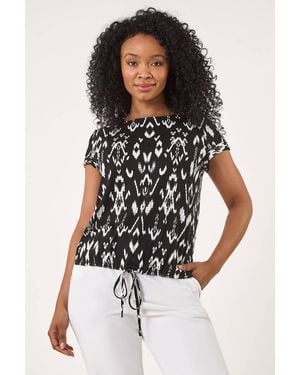 Roman Petite Aztec Stretch Drawstring Top - White