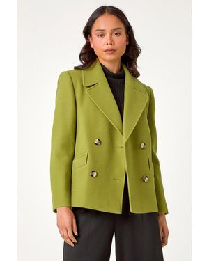Roman Petite Button Up Collar Coat - Green