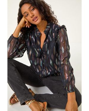 D.u.s.k Foil Print Tie Front Neck Top - Black