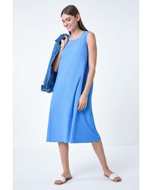 Roman Textured Stretch Sleeveless Midi Dress - Blue