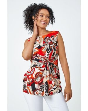 Roman Petite Paisley Print Twist Stretch Top - Red