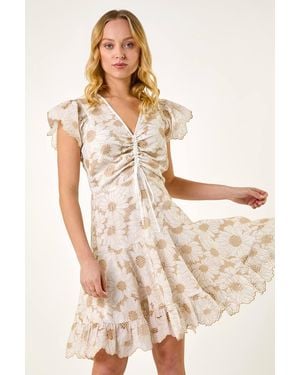 D.u.s.k Broderie Anglaise Ruched Dress - Natural