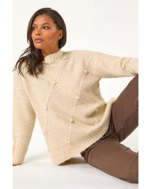 Roman Diamond Stitch Knit Jumper - Natural