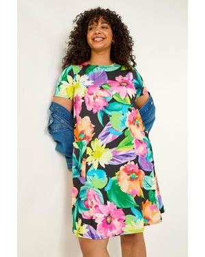 Roman Curve Leaf Stretch Pocket Dress - Green