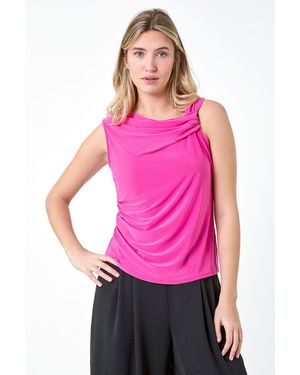 D.u.s.k Ruched Twist Cowl Neck Stretch Top - Pink