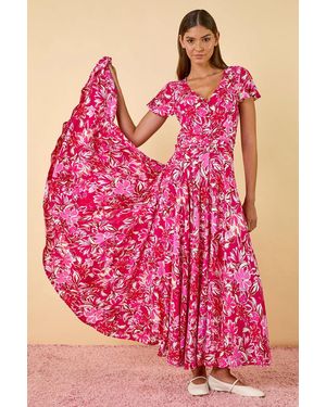 Roman Floral Ruched Waist Maxi Dress - Pink
