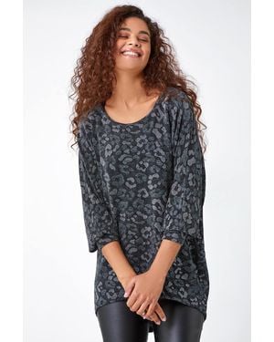 Roman Animal Print Shimmer Stretch Top - Grey
