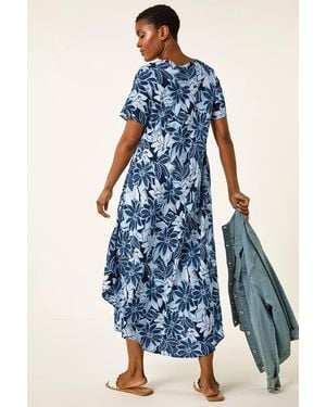 Roman Floral Print Midi T-Shirt Dress - Blue