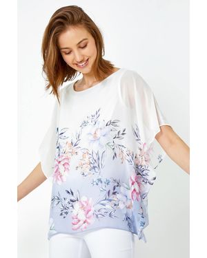 Roman Floral Print Chiffon Overlay Top - White
