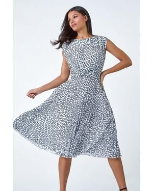 Roman Geometric Twist Detail Pleated Dress - Blue
