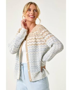 Roman Petite Chevron Stripe Knit Cardigan - Blue