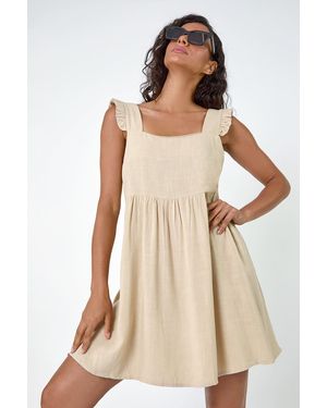 D.u.s.k Frill Tiered Linen Mix Mini Dress - Natural