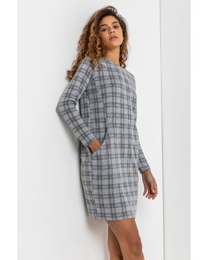 Roman Check Print Pocket Shift Dress - Grey