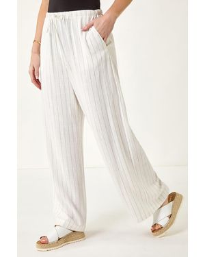 Roman Petite Stripe Linen Mix Trouser - White