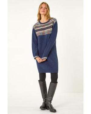 Roman Nordic Pattern Knit Dress - Blue