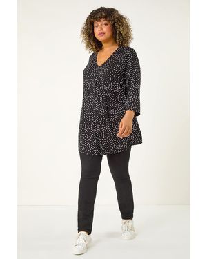 Roman Curve V-Neck Spot Print Tunic - Blue