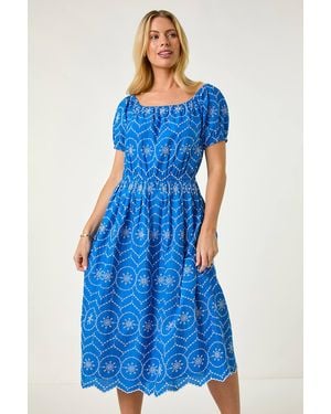 Roman Petite Contrast Embroidery Dress - Blue