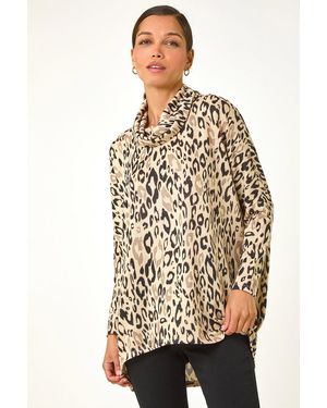Roman Animal Print Cowl Neck Tunic - Natural