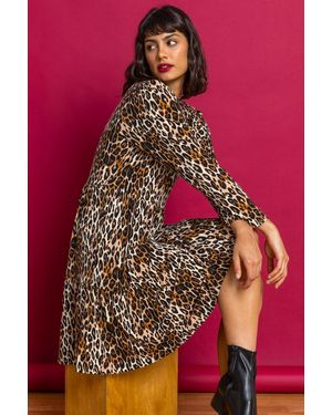 Roman Leopard Print Skater Dress - Red