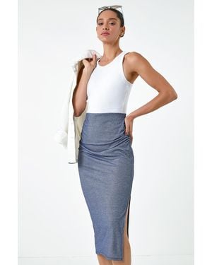 D.u.s.k Metallic Shimmer Ruched Midi Skirt - Blue