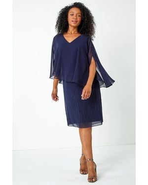 Roman Petite Embellished Chiffon Overlay Dress - Blue