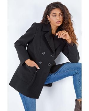 Roman Double Breasted Smart Coat - Black