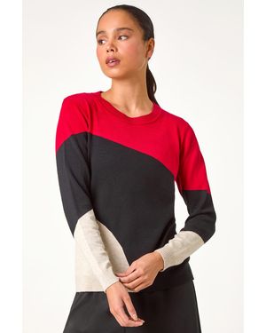 Roman Petite Colour Block Stripe Knit Jumper - Red