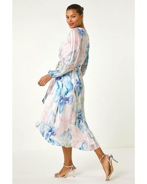 Roman Ruffle Midi Wrap Dress - Blue