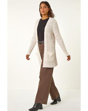 Roman Popcorn Textured Longline Cardigan - Natural