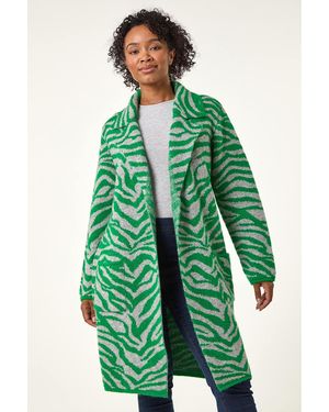 Roman Petite Animal Print Knit Coatigan - Green
