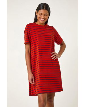Roman Stripe Print Jersey T-Shirt Dress - Red