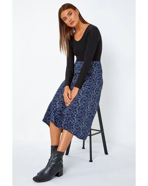 Roman Elastic Waist Textured Abstract A-Line Skirt - Blue