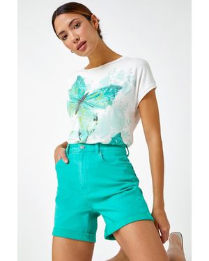 Roman Turn Up Cotton Stretch Shorts - Blue