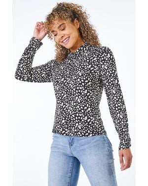 Roman Petite Roll Neck Spot Top - White