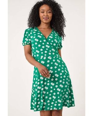 Roman Petite Ditsy Floral Wrap Dress - Green