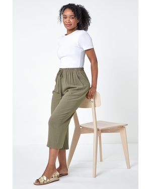 Roman Petite Linen Mix Wide Cropped Trousers - White