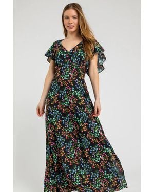 Roman Petite Ditsy Floral Print Maxi Dress - Black