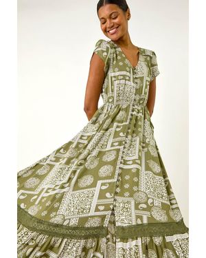 Roman Patchwork Lace Trim Maxi Dress in Green | Lyst UK Roman Patchwork Lace Trim Maxi Dress in Green | Lyst UK