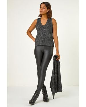 Roman Sequin Embellished Knit Vest - Black