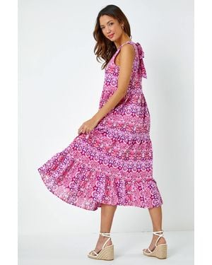 Roman Sleeveless Aztec Print Smock Midi Dress - Pink