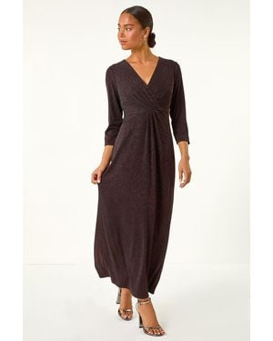 Roman Petite Gathered Glitter Maxi Stretch Dress - Purple