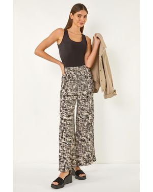 Roman Textured Print Elastic Waist Stretch Trouser - White