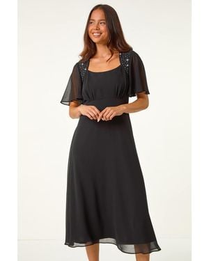 Roman Petite Hotfix Detail Midi Dress - Black